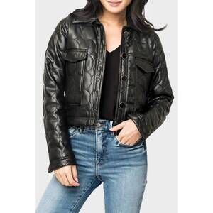 NEW DOLCE CABO vegan leather quilted jacket in black